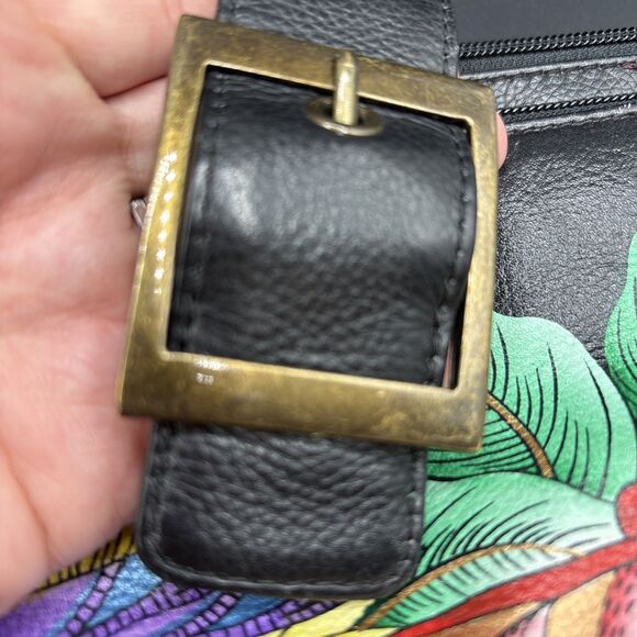 Anuschka Leather Hand Painted Dragonflies & Sunflowers Handbag - Picture 3 of 16